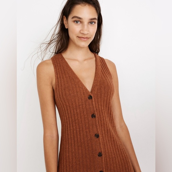 Madewell Button Front Tank Sweater Midi Dress Brown Size XS - Picture 2 of 11